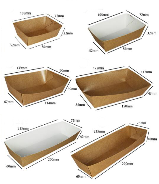 50PCS Ship Shape Take Out Containers Easy Fold Box Kraft Paper Box Lunch Salad Carton Disposable Party Snack Boat Box for Party