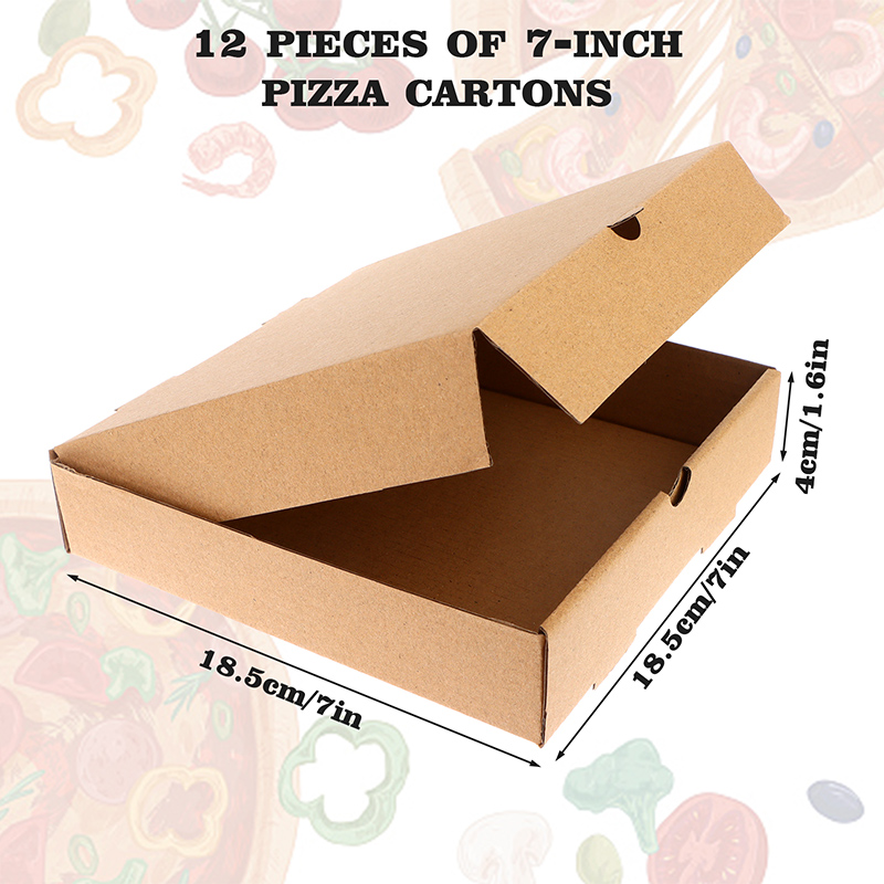 12pcs Pizza Boxes, 7.3 x 7.3 x 1.57" Kraft Corrugated Pizza Boxes Cardboard Boxes for Restaurant Home