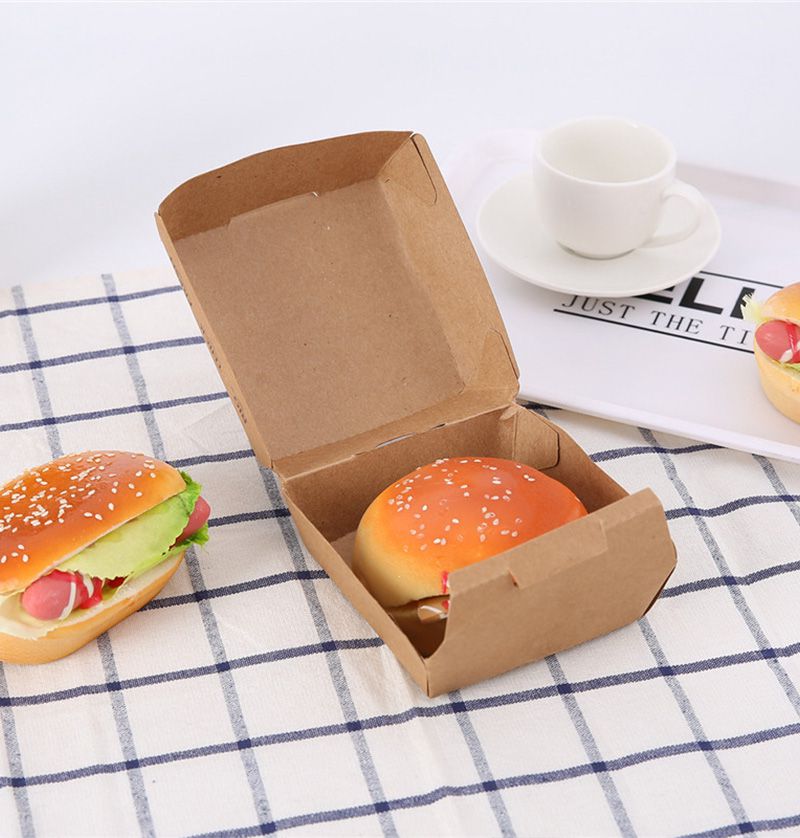 50Pc Kraft Paper Hamburger Box Environmentally Friendly Food Takeaway Box Food Packaging Box Dessert Cake Wedding Party Supplies