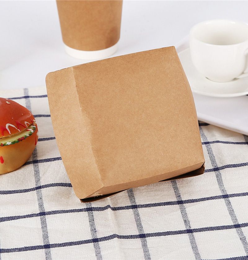 50Pc Kraft Paper Hamburger Box Environmentally Friendly Food Takeaway Box Food Packaging Box Dessert Cake Wedding Party Supplies