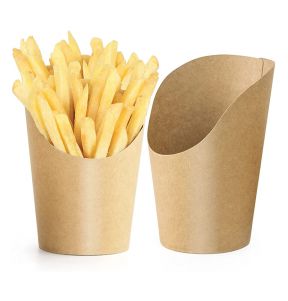 50pcs 14/16oz Disposable Kraft Paper French Fries Holder Snack Chips Packing Boxes Takeaway Party Baking Supplies