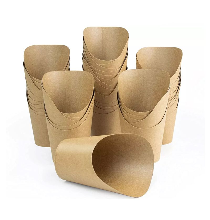 50pcs 14/16oz Disposable Kraft Paper French Fries Holder Snack Chips Packing Boxes Takeaway Party Baking Supplies