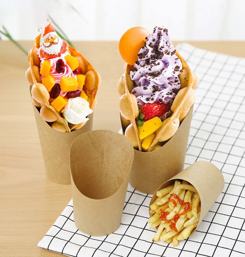 50pcs 14/16oz Disposable Kraft Paper French Fries Holder Snack Chips Packing Boxes Takeaway Party Baking Supplies