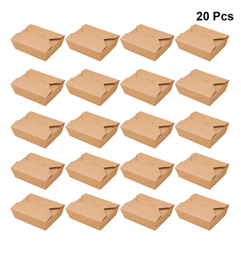 20pcs Kraft Paper Lunch Box Disposable Meal Prep Containers Food Takeout Boxes for Restaurant Home