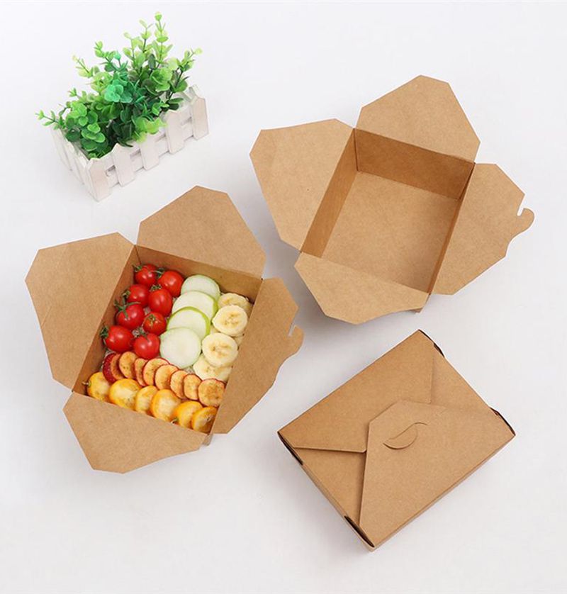 20pcs Kraft Paper Lunch Box Disposable Meal Prep Containers Food Takeout Boxes for Restaurant Home