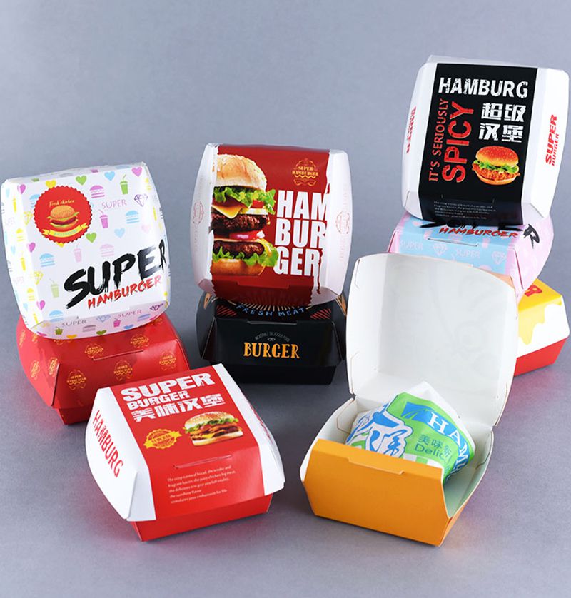 100pcs Hamburger Packaging Box White Card Creative Baking Delicious Bread Paper Box Picnic Party Food Disposable Package