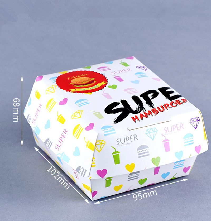 100pcs Hamburger Packaging Box White Card Creative Baking Delicious Bread Paper Box Picnic Party Food Disposable Package