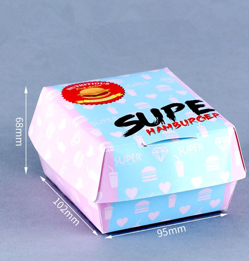 100pcs Hamburger Packaging Box White Card Creative Baking Delicious Bread Paper Box Picnic Party Food Disposable Package