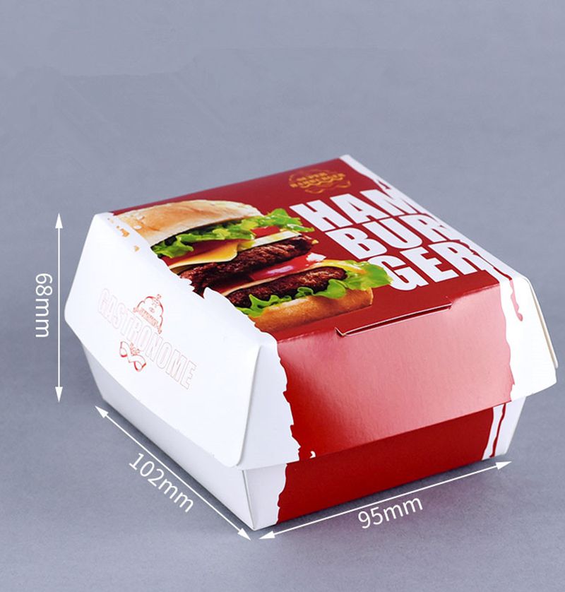 100pcs Hamburger Packaging Box White Card Creative Baking Delicious Bread Paper Box Picnic Party Food Disposable Package