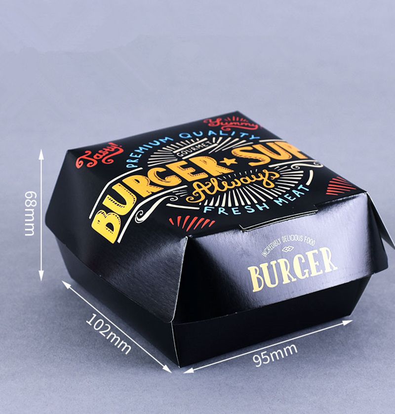 100pcs Hamburger Packaging Box White Card Creative Baking Delicious Bread Paper Box Picnic Party Food Disposable Package