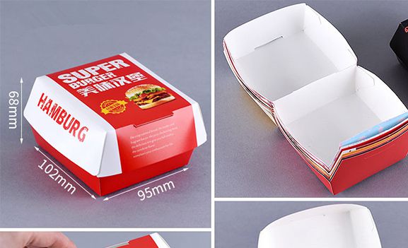 100pcs Hamburger Packaging Box White Card Creative Baking Delicious Bread Paper Box Picnic Party Food Disposable Package