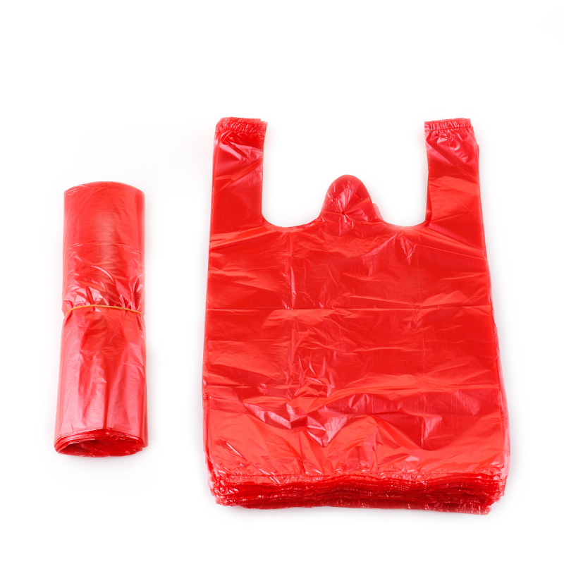 100pcs Red Plastic Bag Supermarket Grocery Gift Shopping Bag Thicken with Handle Vest Bag Kitchen Storage Clean Garbage Bag